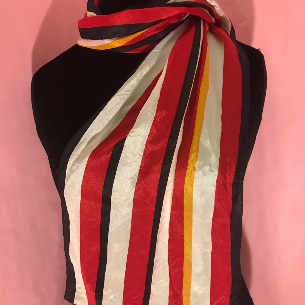 Vintage 80s Echo Striped Silk Scarf - Picture 4 of 8
